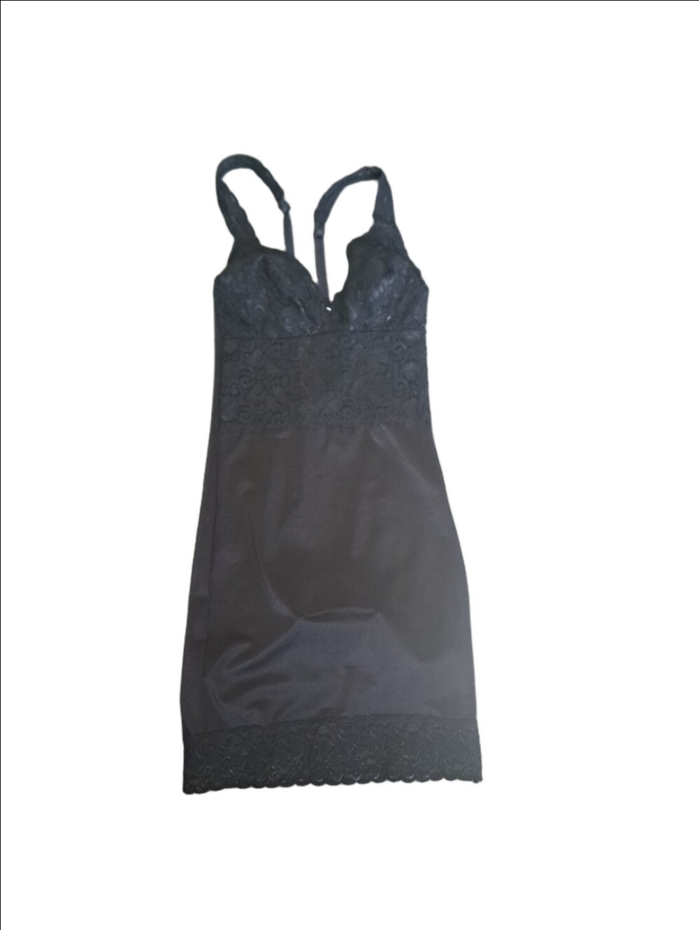 VTG FLEXEES Black Shapewear Full Slip With Snap Gusset Lace Detail Chic Glam 34
